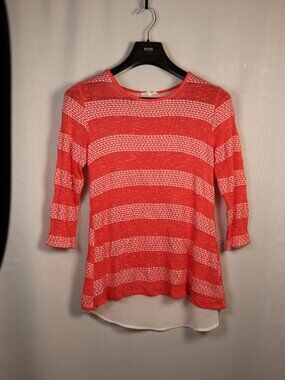 Ava James Pink Textured Top – 3/4 Sleeve Layered Blouse – Size XS